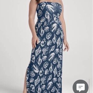 🔥Venus Blue & White Seashell Print Strapless Maxi Dress Size Medium